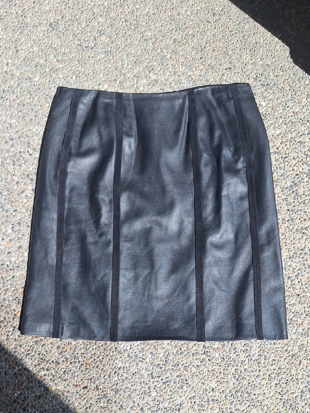 Vintage Dué Per Dué Black Leather & Suede Stripe Column Pencil Skirt Size 16
